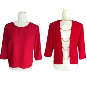 NWT Amanda Uprichard Red Gold Chain Detail 3/4 Sleeve Cropped Top in Scarlet  XS